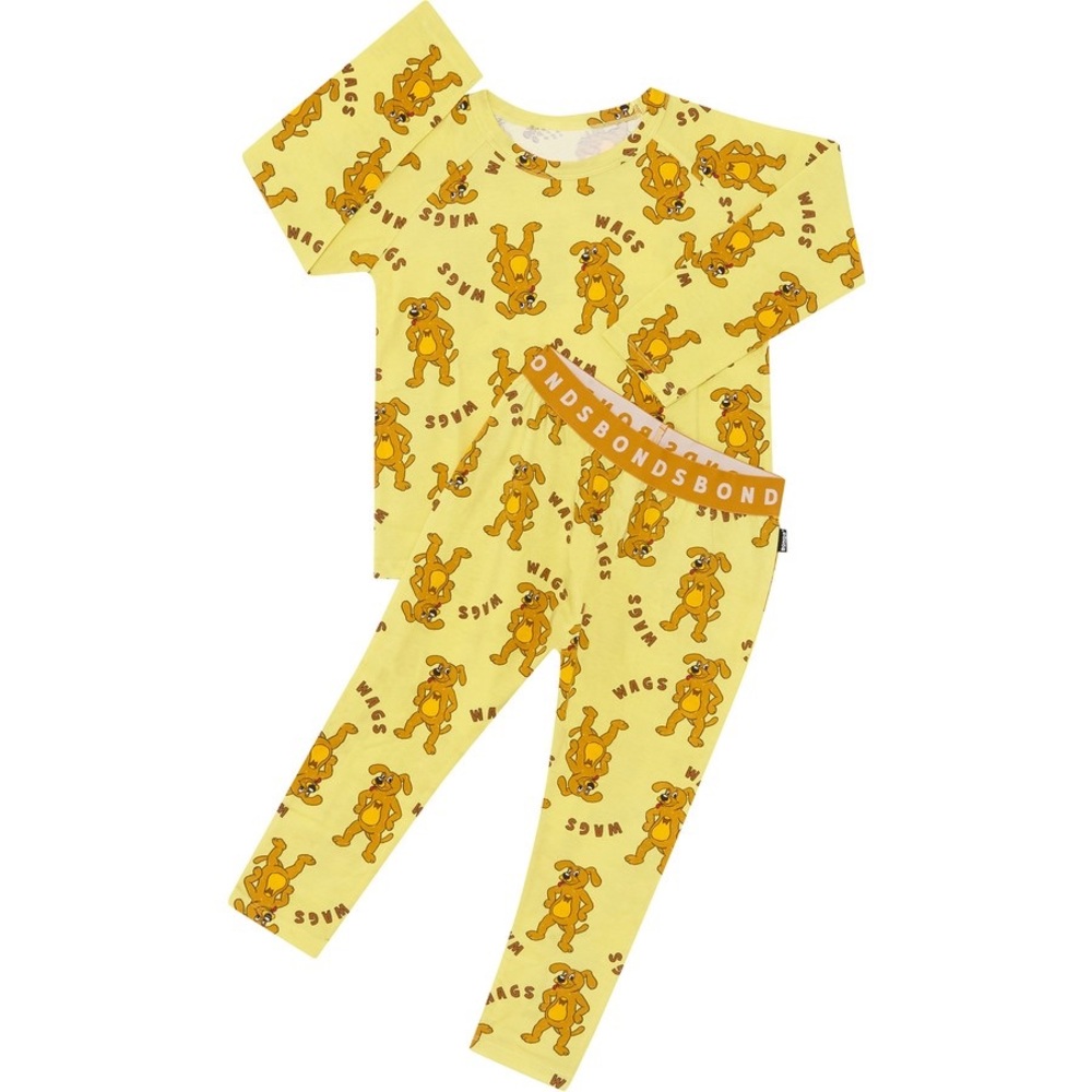 Bonds x Wiggles Kids Pajama Set in Bright Yellow with Wags The Dog Design